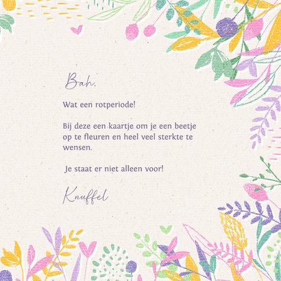 Wenskaart handgetekende gekleurde bloemen opfleur berichtje 3