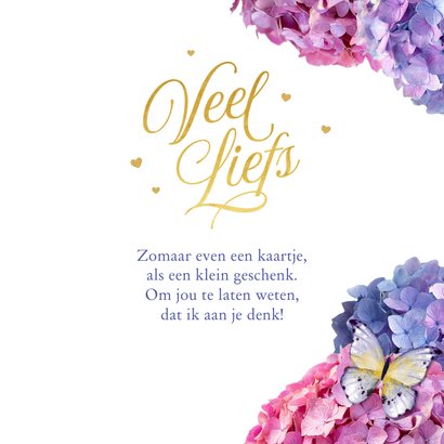 Wenskaart hortensia bloemen vlinders veel liefs 3