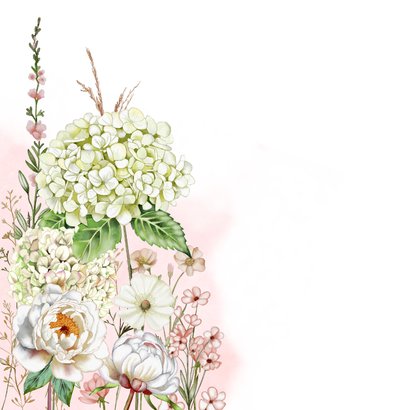 Wenskaart hortensia's en rozen in de tuin 2