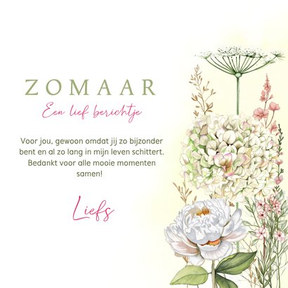 Wenskaart hortensia's en rozen in de tuin 3