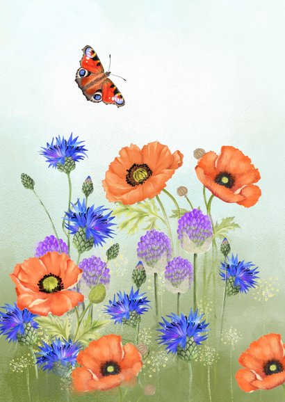 Wenskaart klaprozen en korenbloemen 2