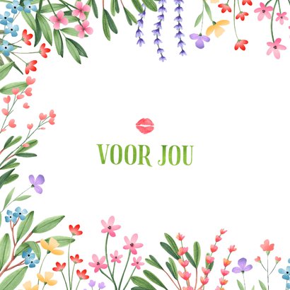 Wenskaart kus door de brievenbus botanisch kleurrijk 2