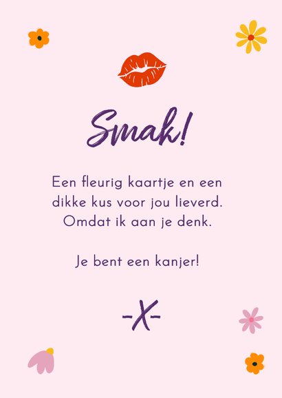 Wenskaart kus met bloemen door je brievenbus 3
