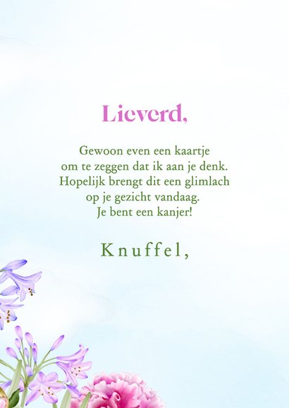 Wenskaart met zomerbloemen lila en roze 3