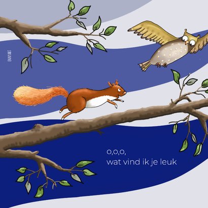 Wenskaart uil en eekhoorn zijn samen 2