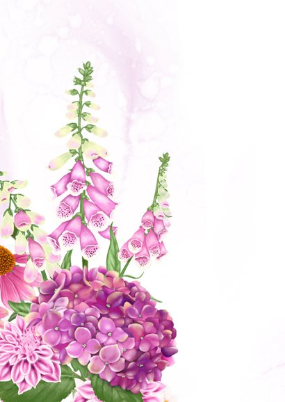 Wenskaart vaas met roze zomerbloemen 2