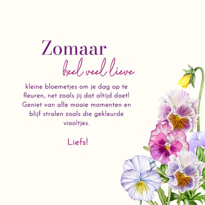 Wenskaart veel gekleurde viooltjes 3