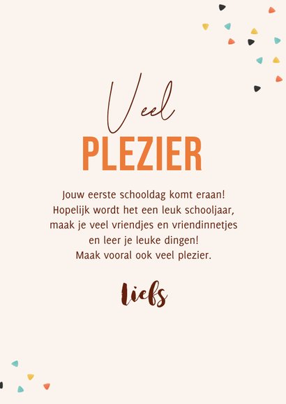 Wenskaart veel plezier op school wijs vosje confetti 3