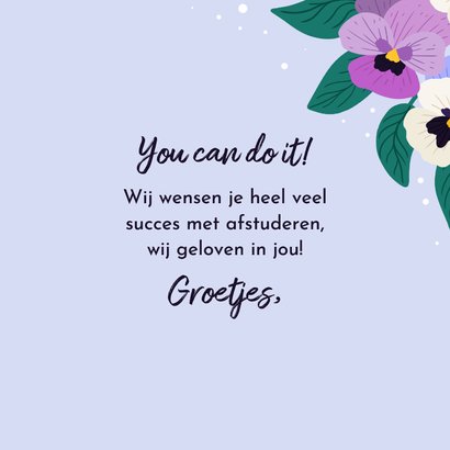 Wenskaart veel succes met viooltjes 3