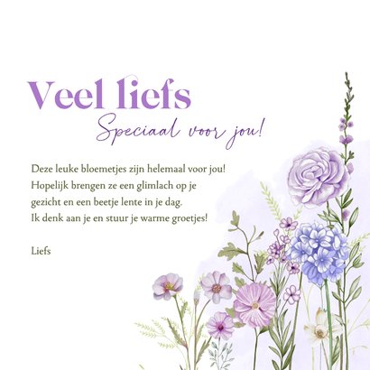 Wenskaart veldbloemen in paarse kleuren 3
