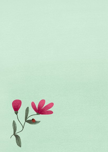 Wenskaart vol met roze bloemen en tekst: ik denk aan je 2