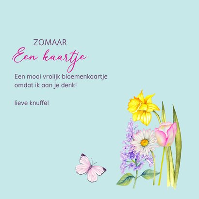 Wenskaart voorjaarsbloemen vogeltje 3