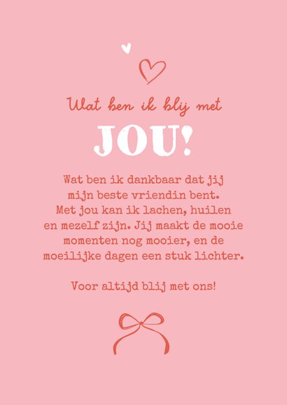 Wenskaart vriendschap beste vriendin hartjes foto roze 3