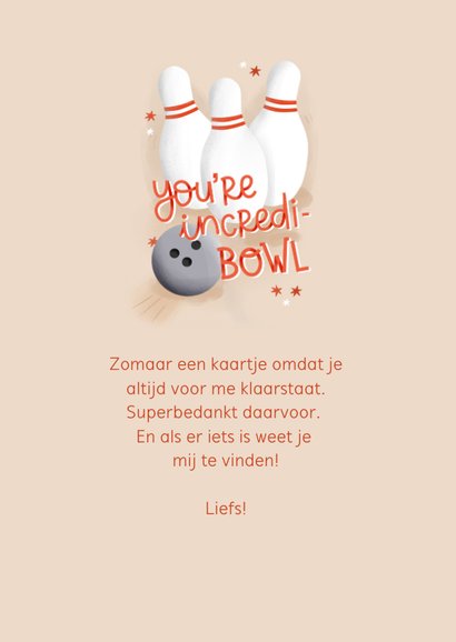 Wenskaart you're incredi-bowl met kegels en bowlingbal typo 3