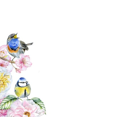 Wenskaart zomaar bloemen vogeltjes 2