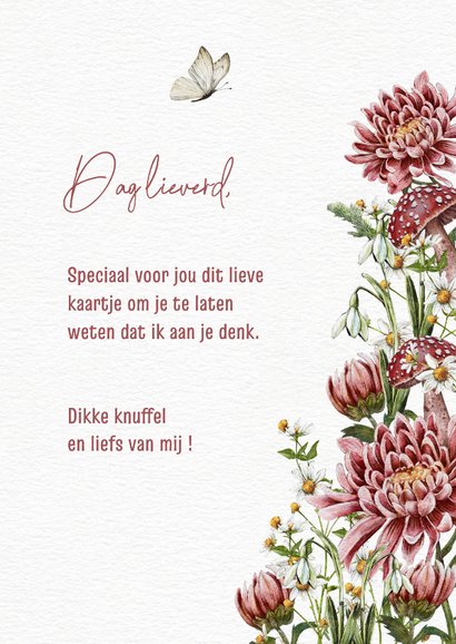 Wenskaart zomaar een lief berichtje met bloemen en muisje 3