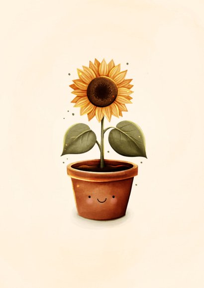 Wenskaart zonnebloem met gezichtje liefs voor jou 2