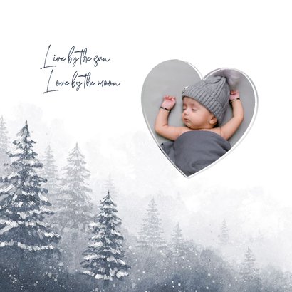 Winter geboortekaartje unisex landschap sneeuw bomen 2