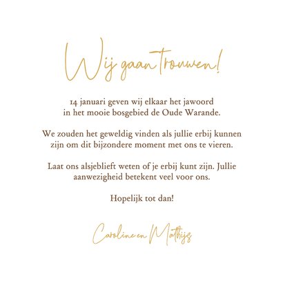 Winter trouwkaart dennentakjes hartjes romantisch 3