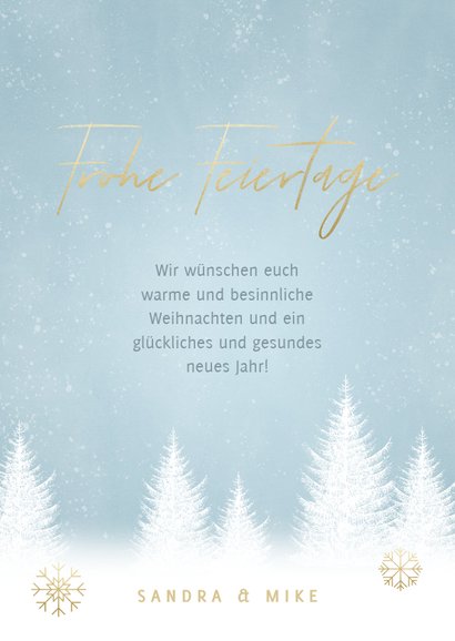Winterliche Weihnachtskarte mit Schnee, Bäumen und Foto 3