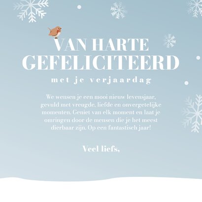 Winters verjaardagskaartje met 2 vogeltjes 3