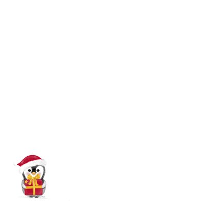 Winterse kerstkaart met een schattige pinguin met een cadeau Achterkant