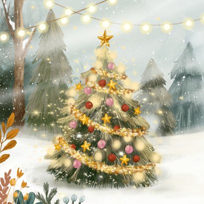 Winterse kerstkaart met egel en kerstboom 2