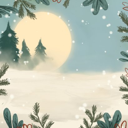 Winterse kerstkaart met pinguïn en kerstboom Achterkant