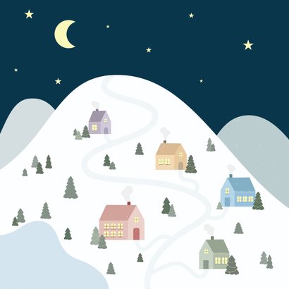 Winterse kerstkaartjes met kerstdorpje in de sneeuw 2