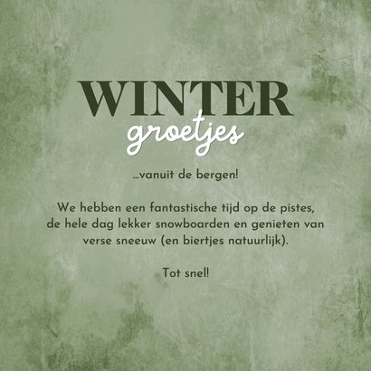 Winterse vakantiekaart groen sneeuw fotocollage dennentakjes 3