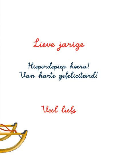 Winterse verjaardagskaart met slee en ballonnen 3