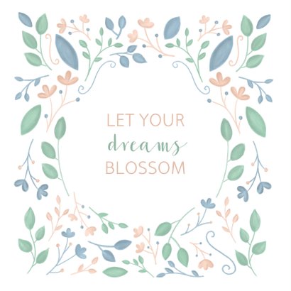 Woonkaart met geïllustreerde bloemen en quote 2