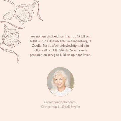 Zacht beige rouwkaart met stijlvolle tulpen 2