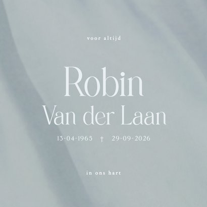 Zachte blauwe rouwkaart met stoffen plooien 2