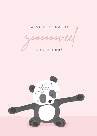 Zachtroze valentijnskaart met illustratie van een panda 2