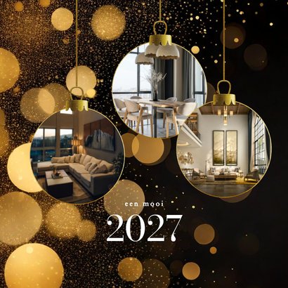 Zakelijk zwart kerstkaartje met foto in kerstbal vorm 2