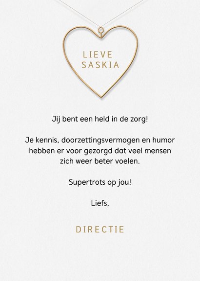 Zakelijke bedankkaart hart van goud stijlvol typografisch 3
