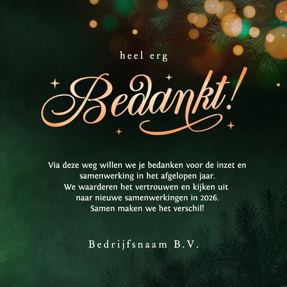 Zakelijke bedankt kerstkaart met lichtjes en logo  3