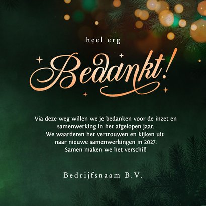 Zakelijke bedankt kerstkaart met lichtjes en logo 3