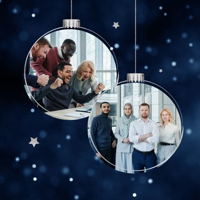 Zakelijke donkerblauw kerstkaart grote kerstbal foto 2
