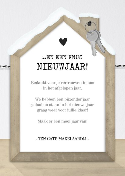 Zakelijke fotocollage kerstkaart met houten huisje 3