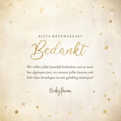 Zakelijke kerst bedankkaart met gouden sterren 'Bedankt' 3