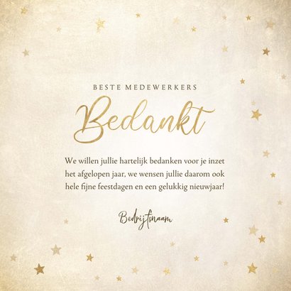 Zakelijke kerst bedankkaart met gouden sterren 'Bedankt' 3