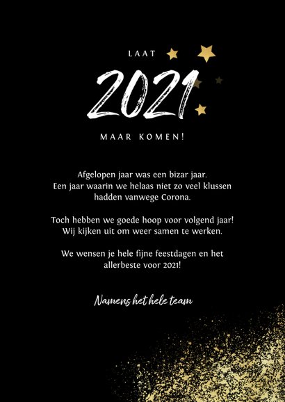 Zakelijke kerst- en nieuwjaarskaart 2021 goud spetters foto 3
