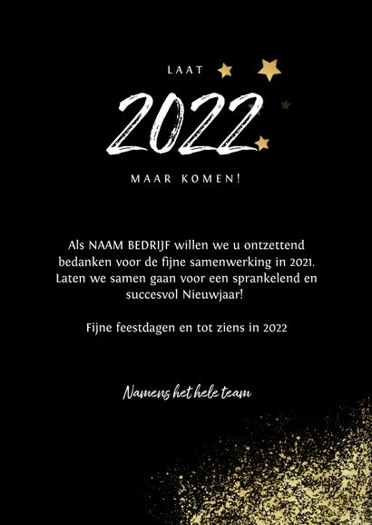 Zakelijke kerst- en nieuwjaarskaart 2022 goud spetters foto 3