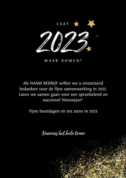 Zakelijke kerst- en nieuwjaarskaart 2023 goud spetters foto 3