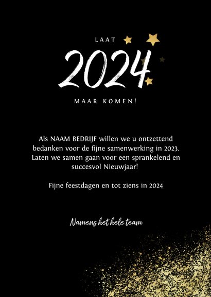 Zakelijke kerst- en nieuwjaarskaart 2024 goud spetters foto 3