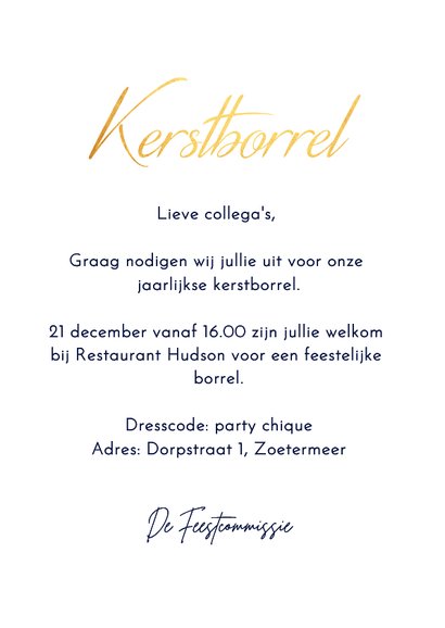 Zakelijke kerstborrel uitnodiging blauw waterverf goudlook 3