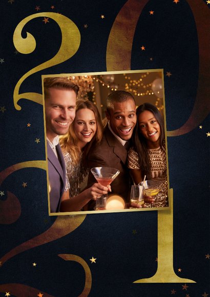 Zakelijke kerstkaart 2021 goud met sterren fijne feestdagen 2