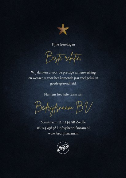 Zakelijke kerstkaart 2021 goud met sterren fijne feestdagen 3